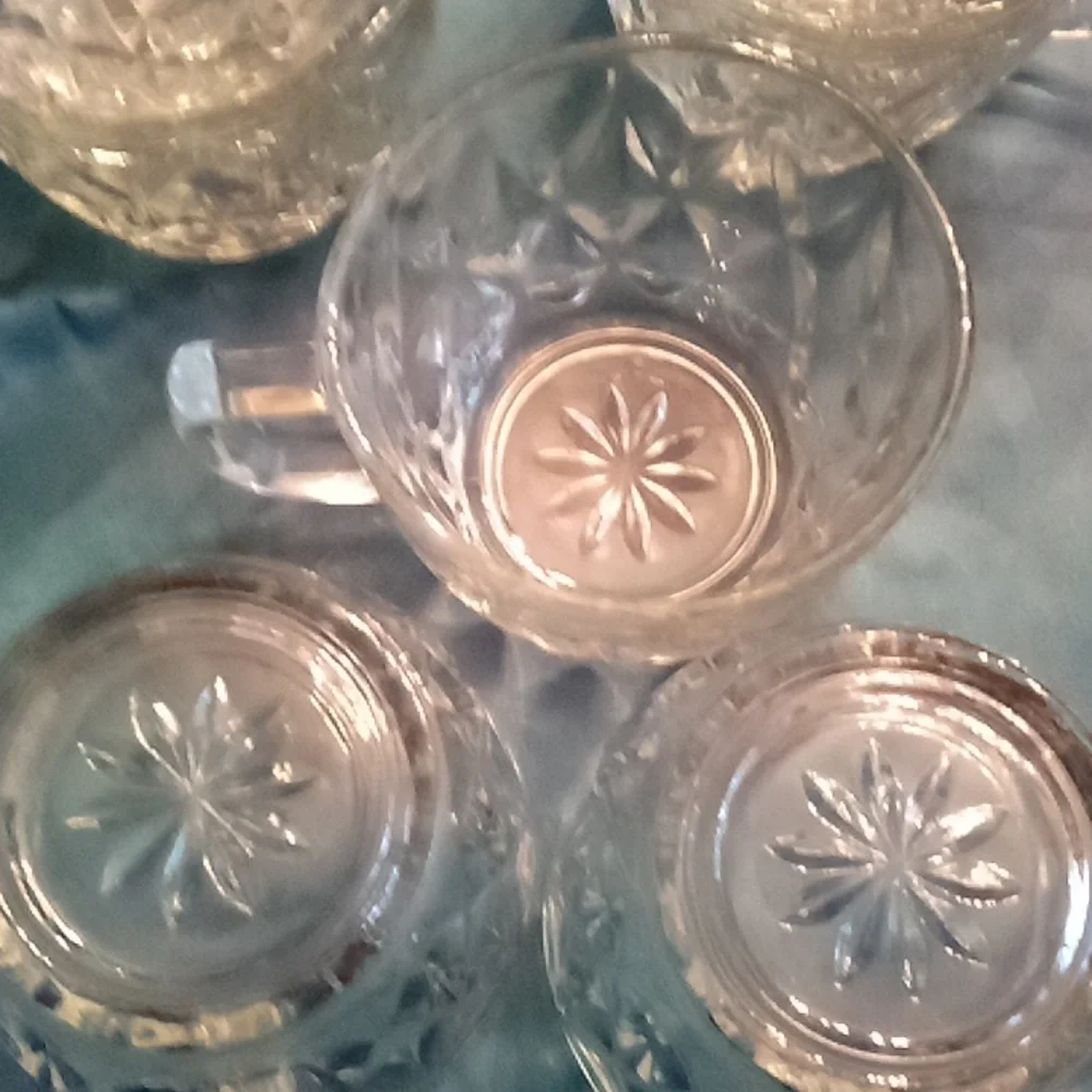 8 vintage clear glass anchor Hocking diamond punch cups
